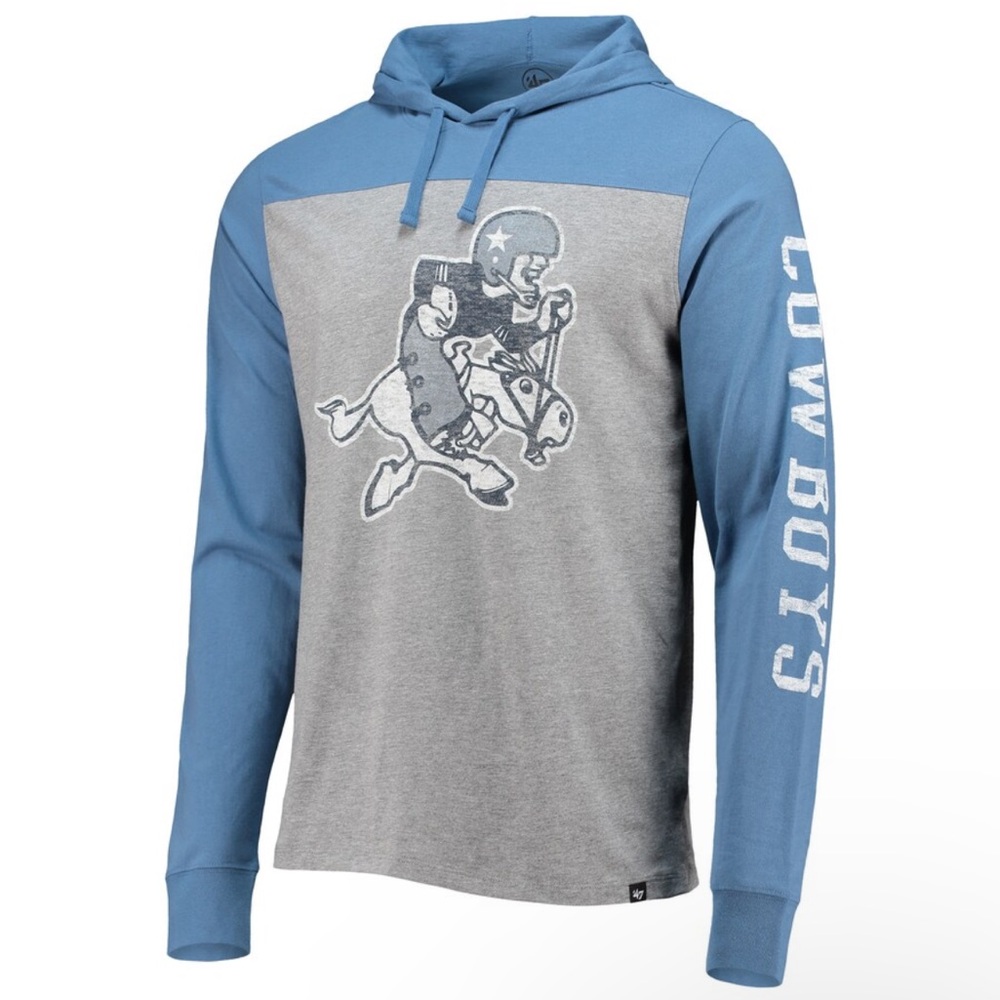 47 Brand Dallas Cowboys Blue and Gray Pullover Hoodie Vintage Logo
